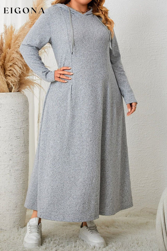 Plus Size Long Sleeve Hooded Maxi Dress Heather Gray casual dress clothes dress dresses HS long sleeves dress Ship From Overseas