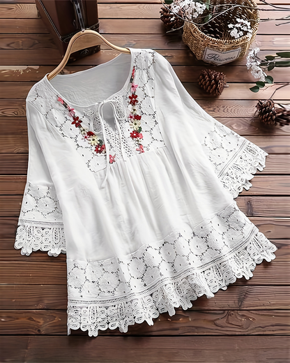 Solid color lace lace hollow blouse blouses & shirts summer