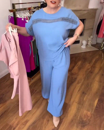 Completo casual con scollo rotondo e maniche a balze