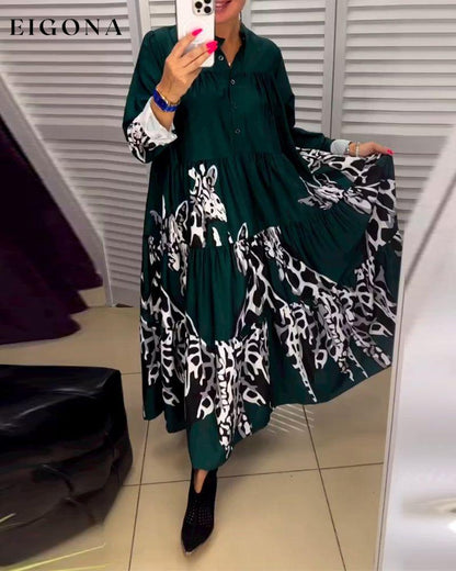 Printed button casual long dress Green 2023 f/w 23BF casual dresses Clothes Dresses spring