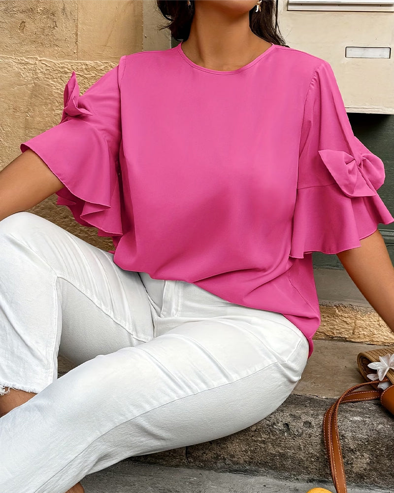 Bow Flared Sleeve Blouse