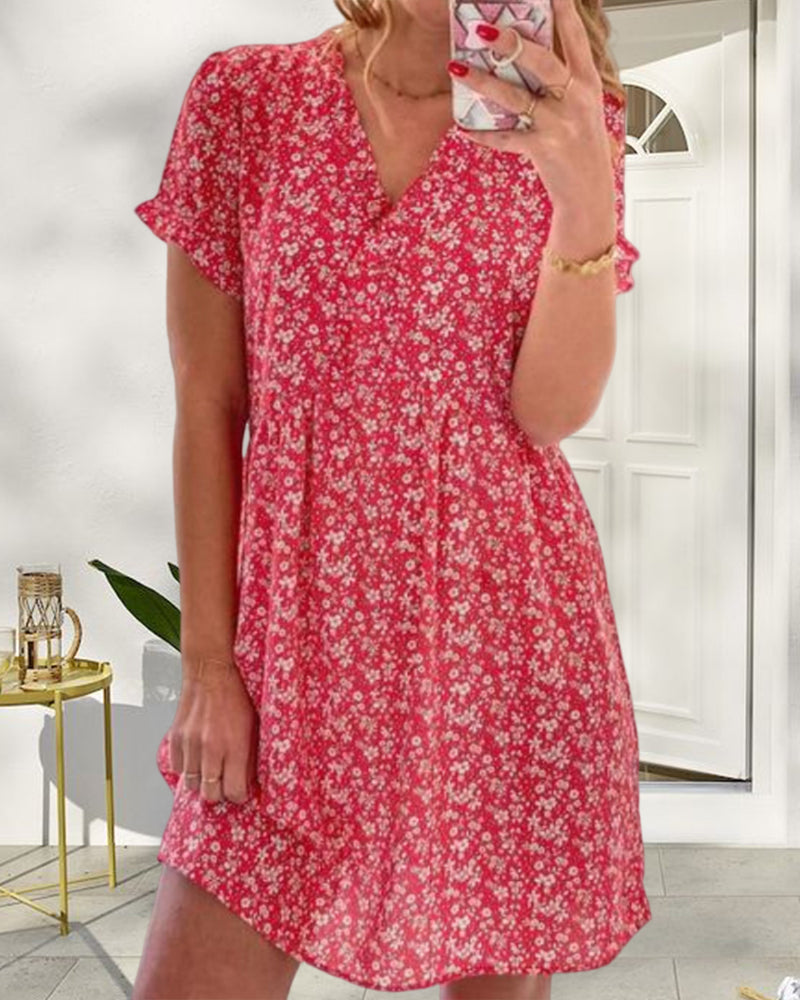 V-neck short-sleeved floral dress casual dresses summer