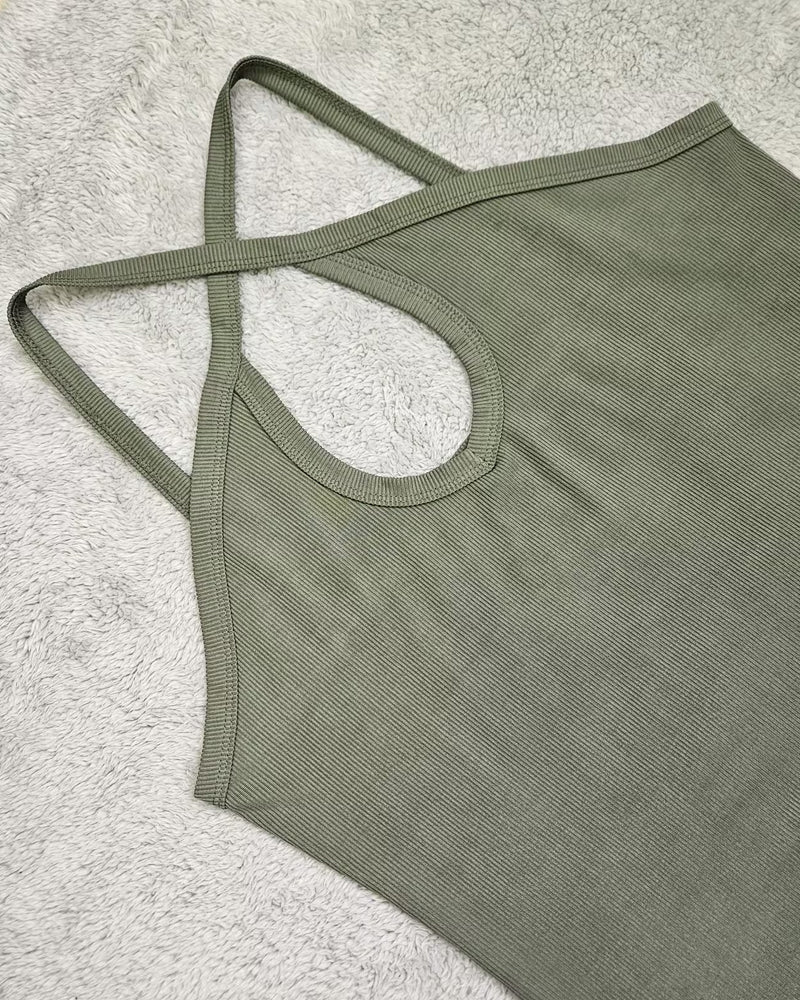 Halter Neck Hollow Out Ribbed Cami Top