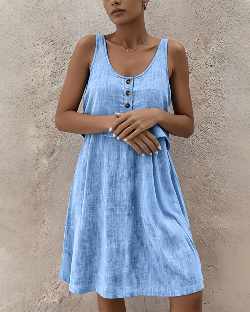 Solid Color Sleeveless Fake Two Piece Dress