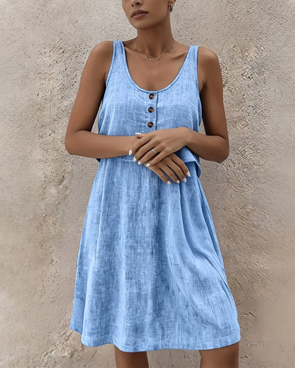 Solid Color Sleeveless Fake Two Piece Dress