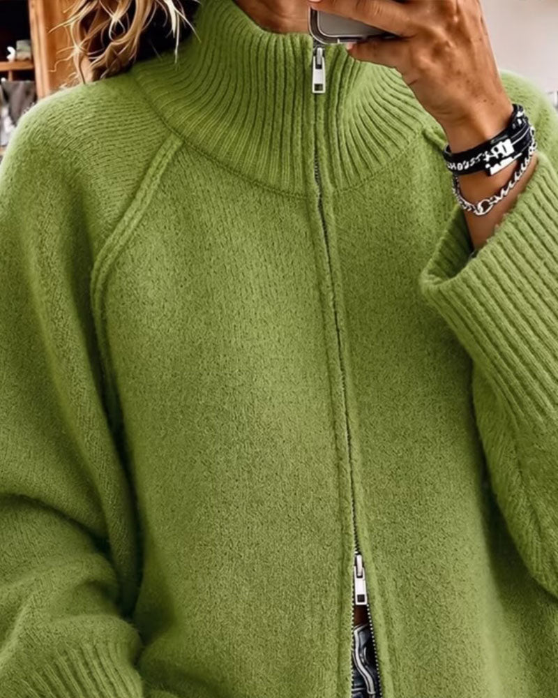Stand Collar Zipper Solid Color Cardigan 2024 f/w cardigans