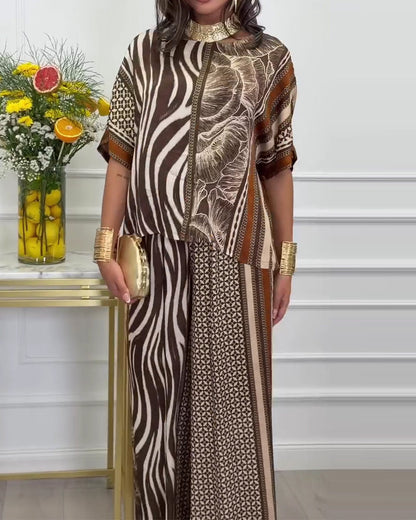 Zebra Print Color-Block Two-Piece Set