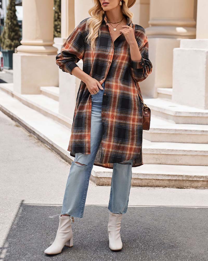 Lapel casual plaid coat 2024 f/w coats spring