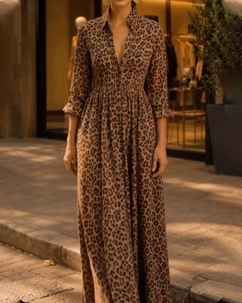 Leopard Lapel Casual Dress 2024 f/w casual dresses spring