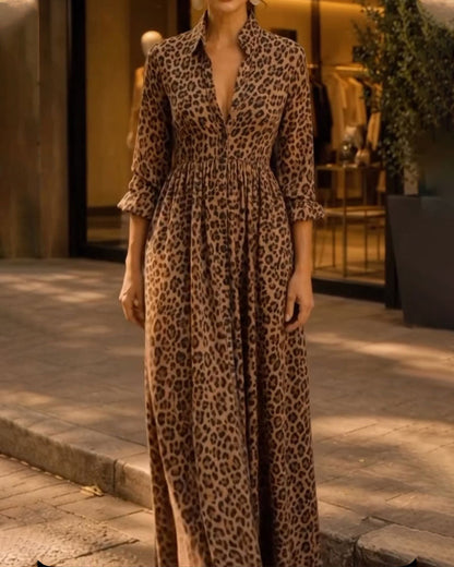 Leopard Lapel Casual Dress 2024 f/w casual dresses spring
