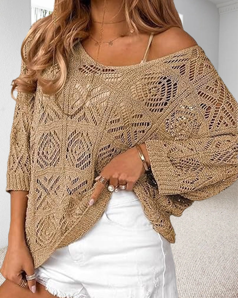 Hollow Out Three-Quarter Sleeve Pullover