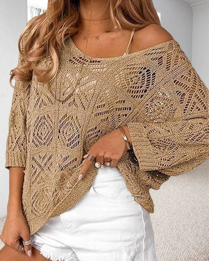Hollow Out Three-Quarter Sleeve Pullover