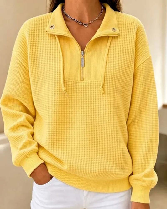 Waffle Drawstring Half-Zip Sweatshirt autumn hoodies & sweatshirts spring