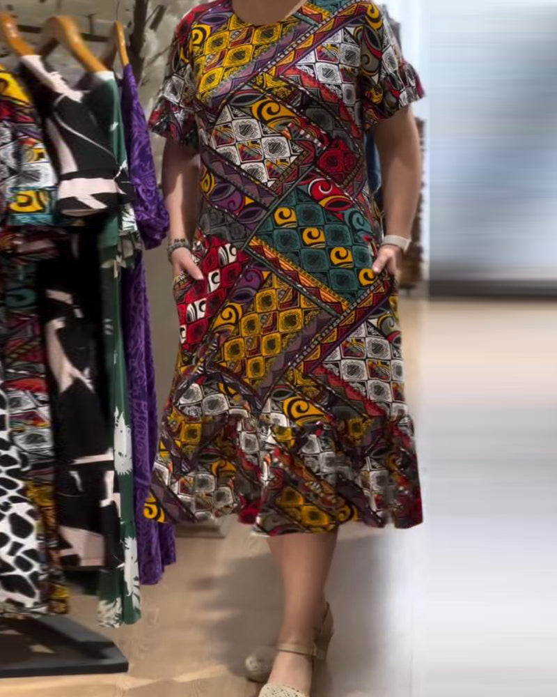 Vintage Print Straight Dress