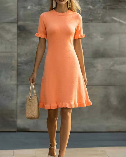 Round Neck Short Sleeve Ruffle A Hem Dress