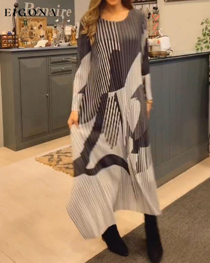 Round Neck Striped Long Dress 2023 f/w 23BF casual dresses Clothes Dresses spring