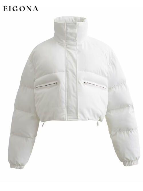 Snap and Zip Closure Drawstring Cropped Winter Coat White clothes Jackets & Coats K&BZ Ship From Overseas
