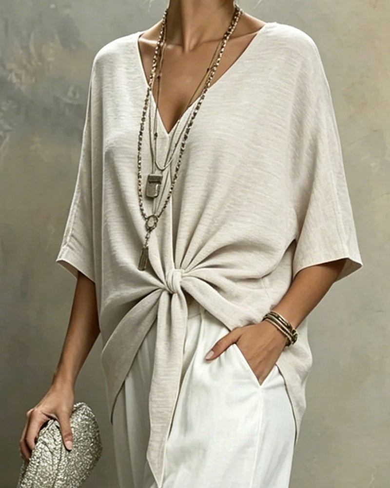 V-Neck Batwing Sleeve Blouse