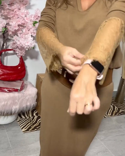 V-Neck Lace Paneled Stylish Set