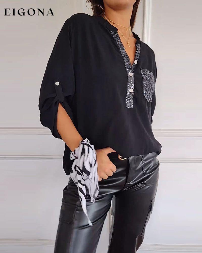 Sequin patchwork loose casual top blouses & shirts spring summer