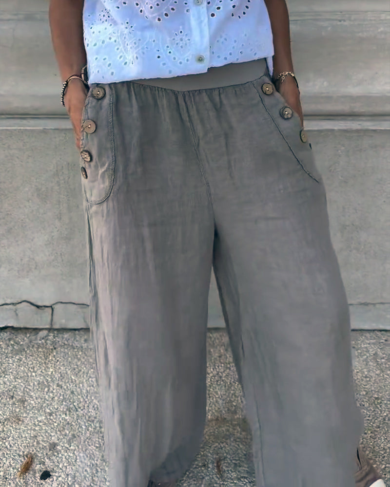 Casual Cotton And Linen Wide-Leg Pants