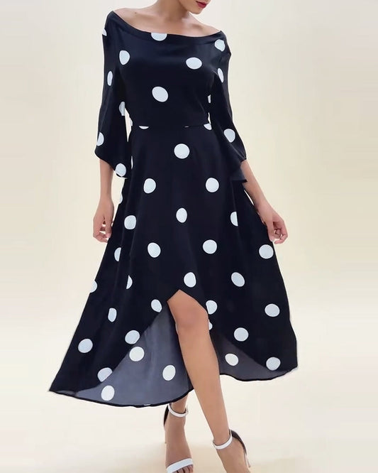 Polka dot print off-shoulder three-quarter sleeves dress casual dresses spring summer