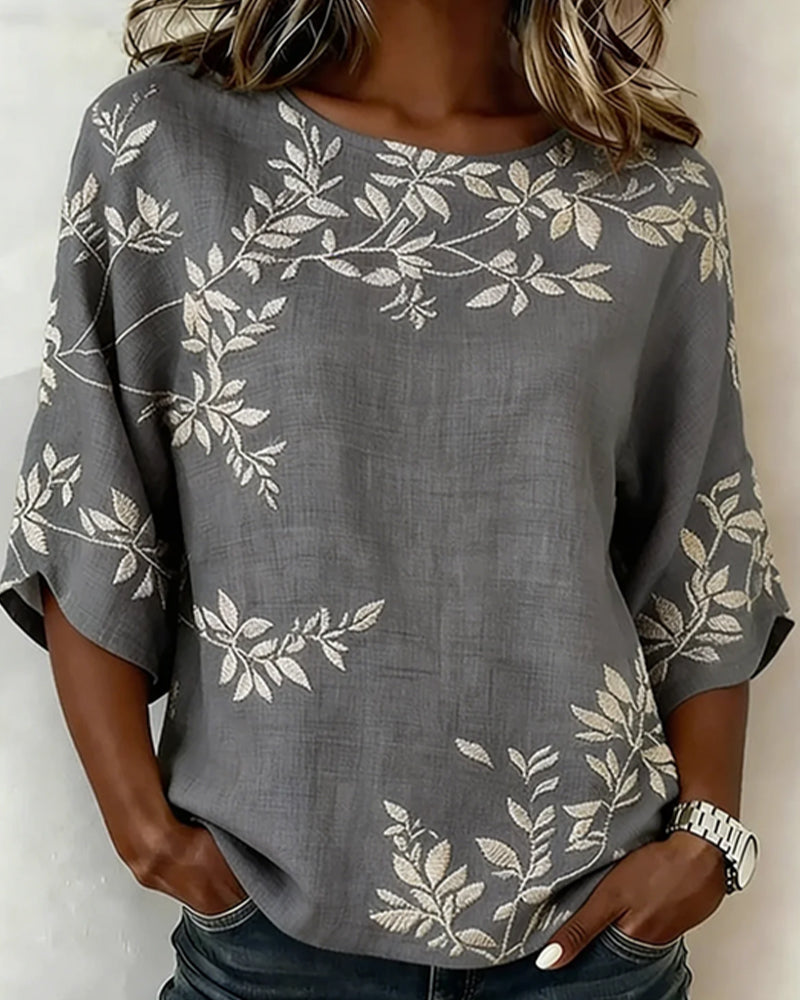 Round Neck Batwing Sleeve Striped Blouse