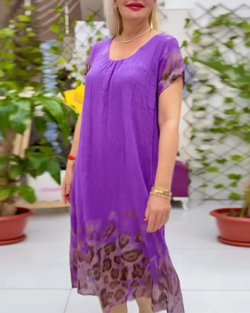 Loose Round-neck Casual Leopard Print Dress