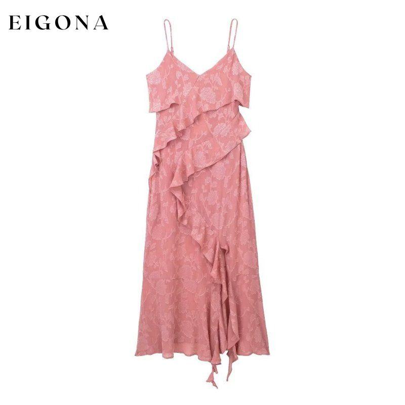 Floral Long Maxi Casual Slit Ruffle Dress Pink Clothes dresses long dress long dresses maxi dress