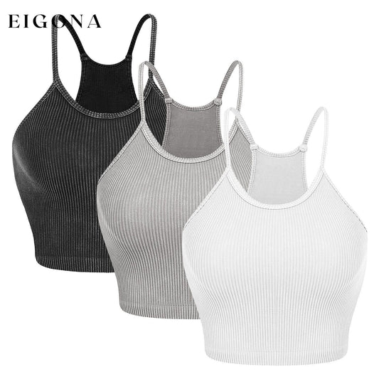 3-Pack: Women Crop Basic Tank Top Ribbed Knit Sleeveless Black/White/Light Gray __stock:50 clothes refund_fee:1200 tops