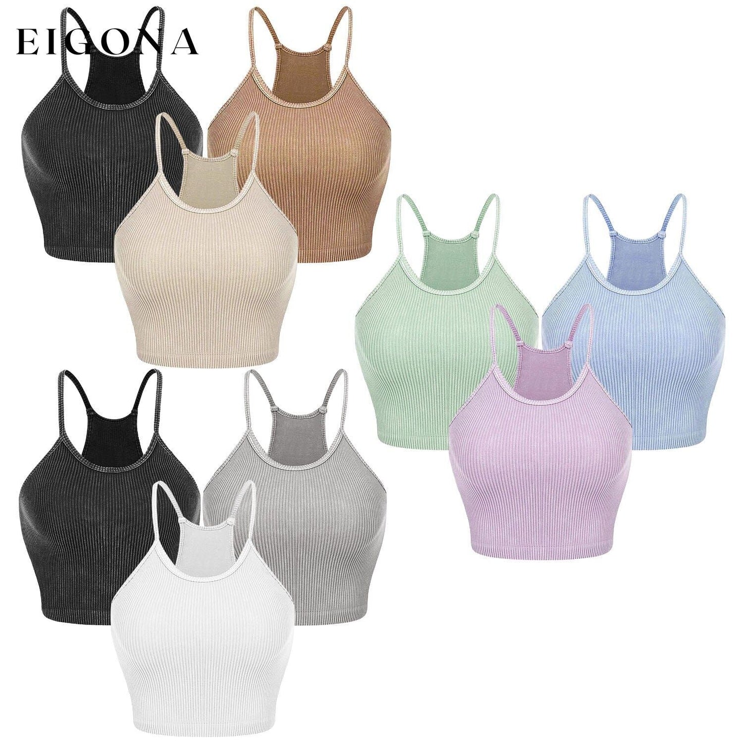 3-Pack: Women Crop Basic Tank Top Ribbed Knit Sleeveless __stock:50 clothes refund_fee:1200 tops