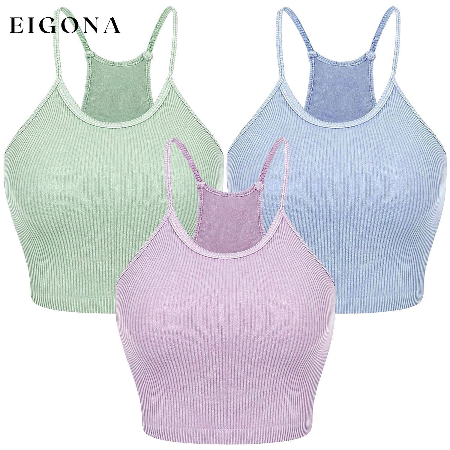 3-Pack: Women Crop Basic Tank Top Ribbed Knit Sleeveless Purple Blue Green __stock:50 clothes refund_fee:1200 tops