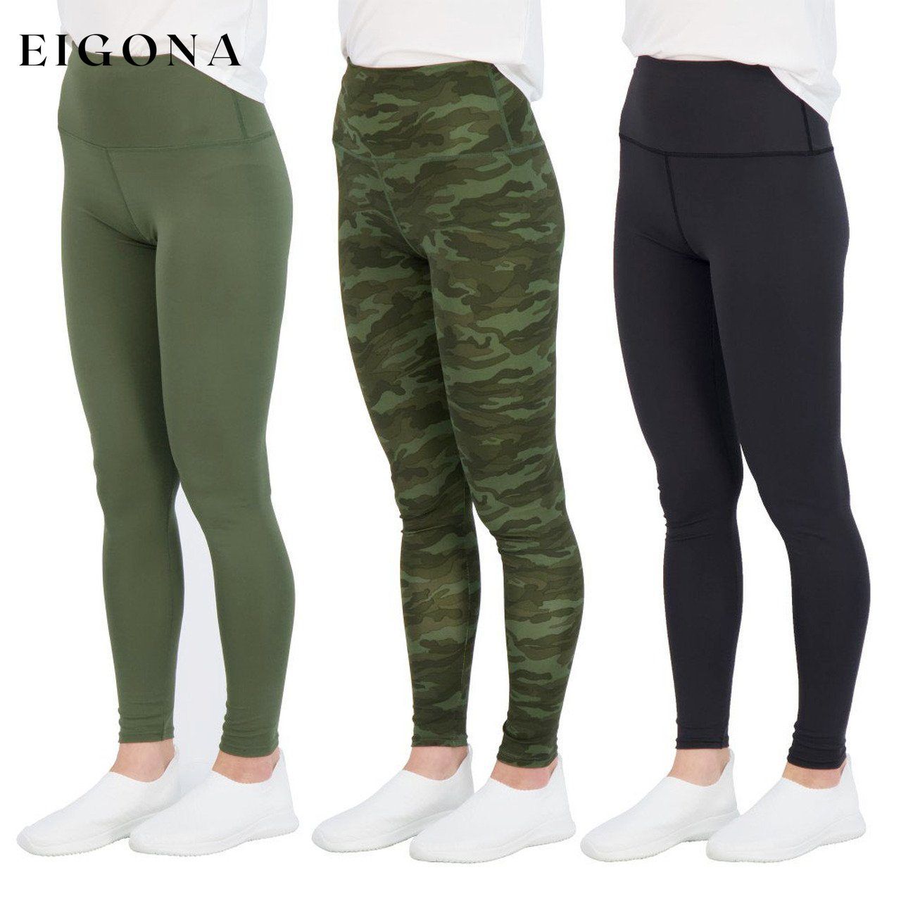 3-Pack: Women's Active Athletic Performance Leggings Green Camo Black __stock:50 bottoms refund_fee:1200