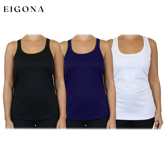 3-Pack: Women's Moisture Wicking Racerback Tank Black/Navy/White clothes refund_fee:1200 tops