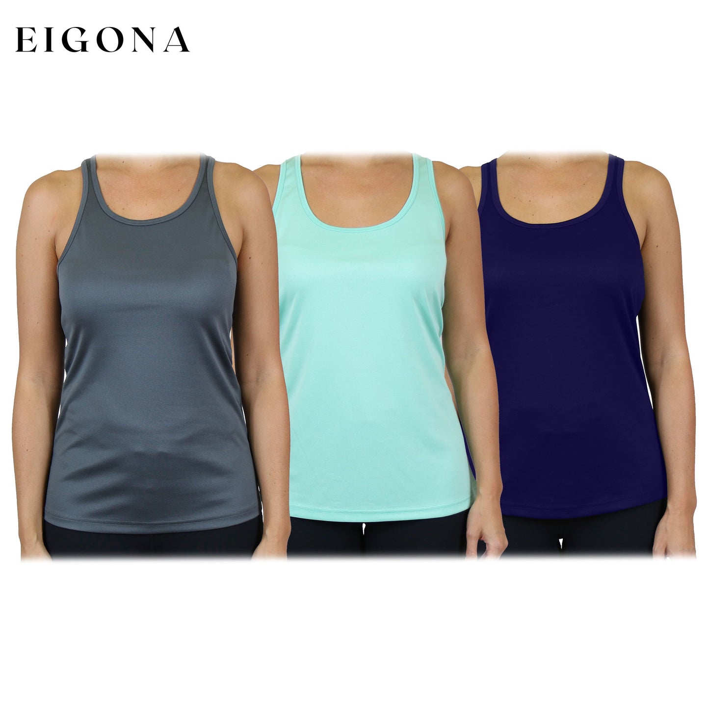 3-Pack: Women's Moisture Wicking Racerback Tank Charcoal Mint Navy clothes refund_fee:1200 tops