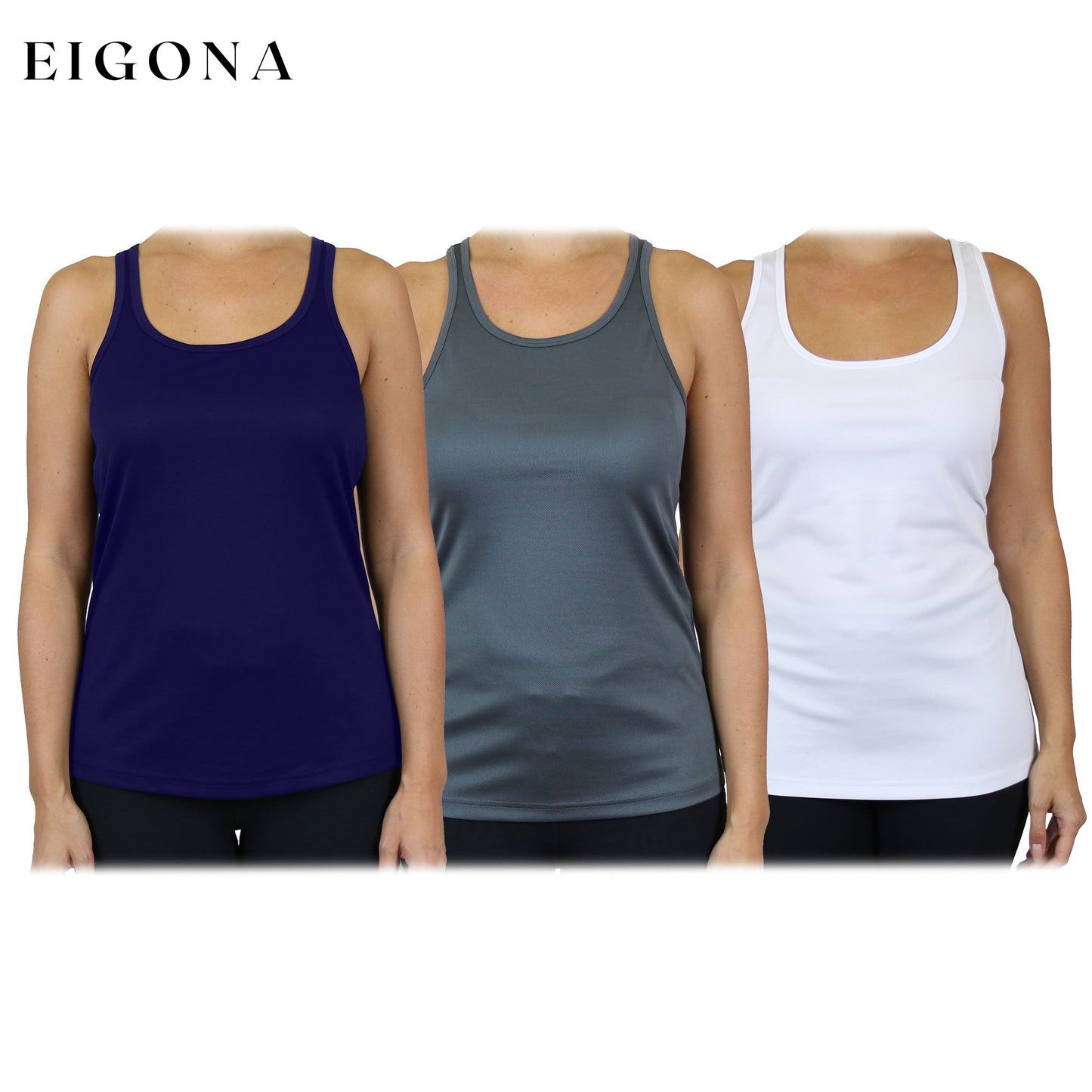3-Pack: Women's Moisture Wicking Racerback Tank Navy Charcoal White clothes refund_fee:1200 tops