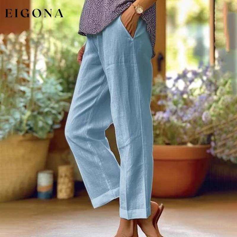 Casual Straight Trousers Sky Blue best Best Sellings bottoms clothes Cotton And Linen pants Plus Size Sale Topseller