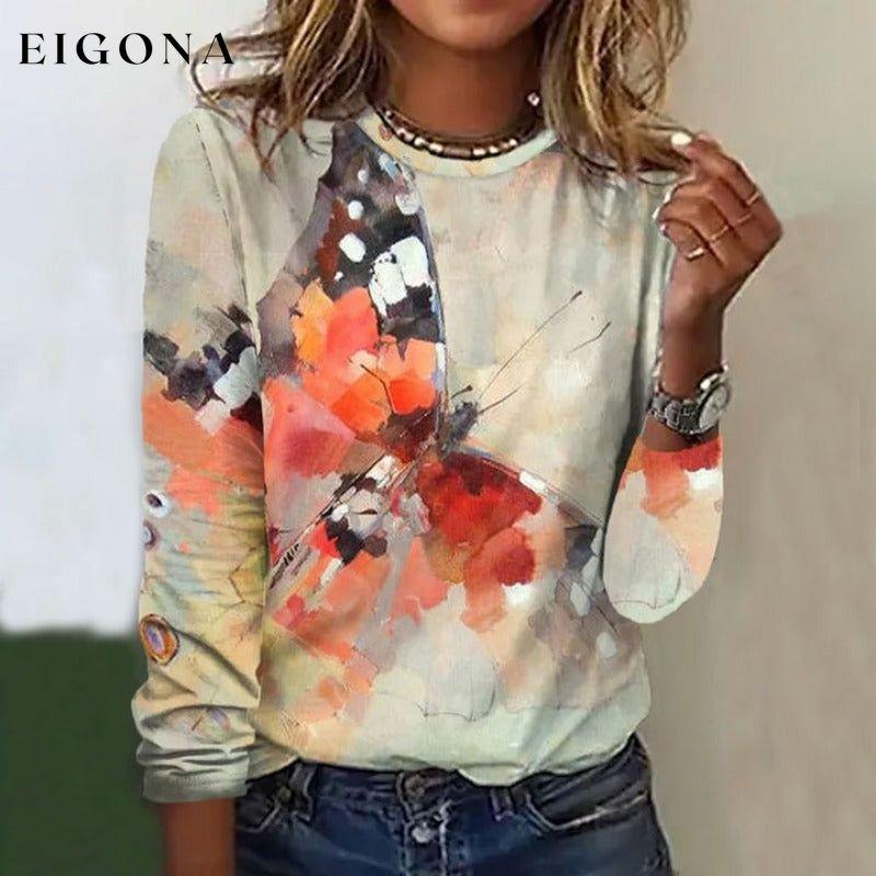 Butterfly Print Casual T-Shirt Multicolor best Best Sellings clothes Plus Size tops