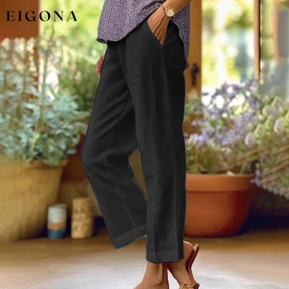 Casual Straight Trousers Black best Best Sellings bottoms clothes Cotton And Linen pants Plus Size Sale Topseller