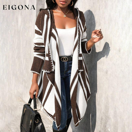 Casual Striped Hooded Cardigan Brown best Best Sellings cardigan cardigans clothes Sale tops Topseller