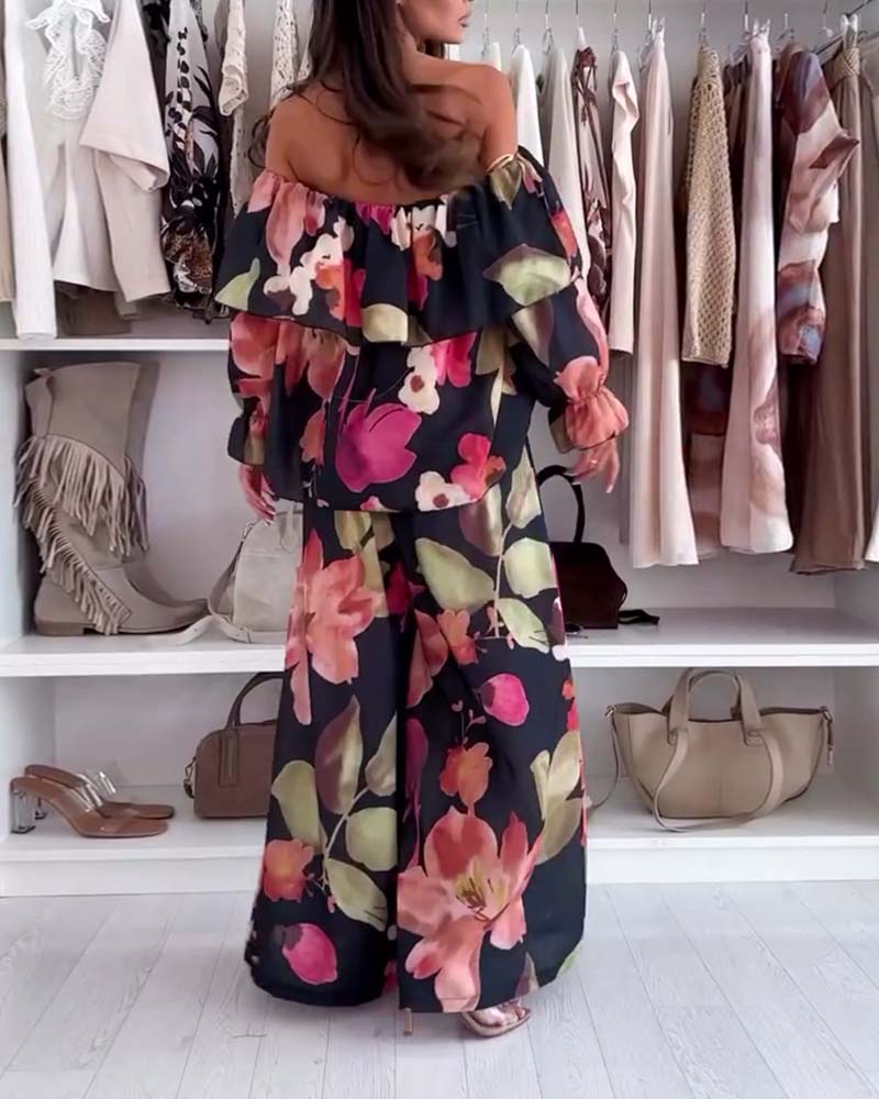 Off-Shoulder Printed Casual Suit