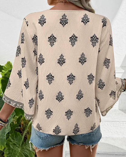 V-Neck Ethnic Loose Blouse