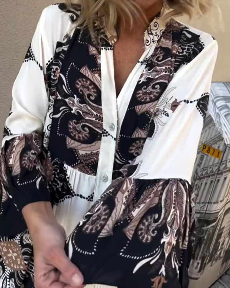 Trumpet Sleeve Stand Collar Retro Dress