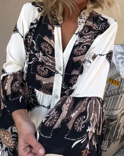 Trumpet Sleeve Stand Collar Retro Dress