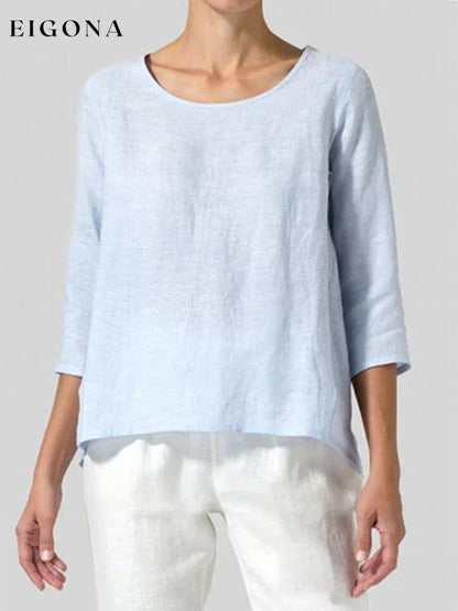 Women's Cotton linen Three-quarter Sleeve Long Top cotton linens