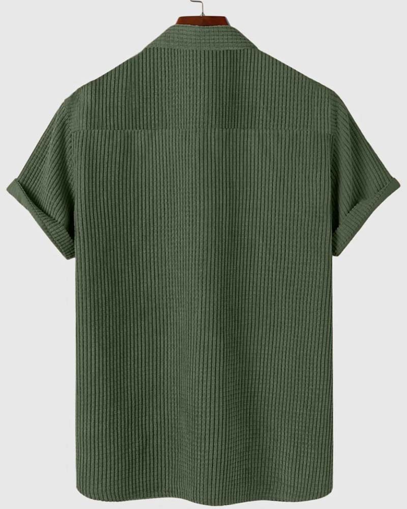 Lapel Button Solid Men's Short Sleeve Shirt