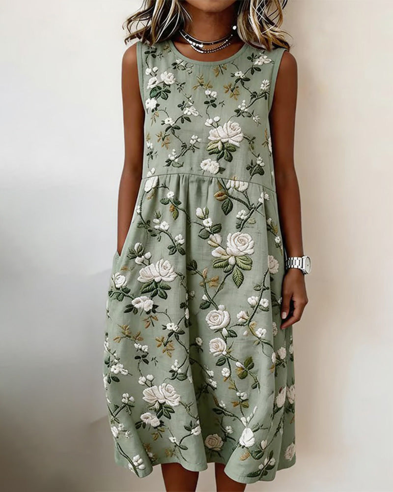 Floral Sleeveless Round Neck Printed Dress