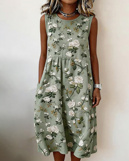 Floral Sleeveless Round Neck Printed Dress