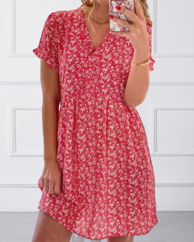 V-neck short-sleeved floral dress casual dresses summer