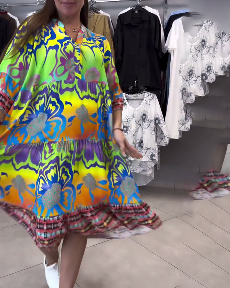 Abito casual bohémien stampato con scollo a V